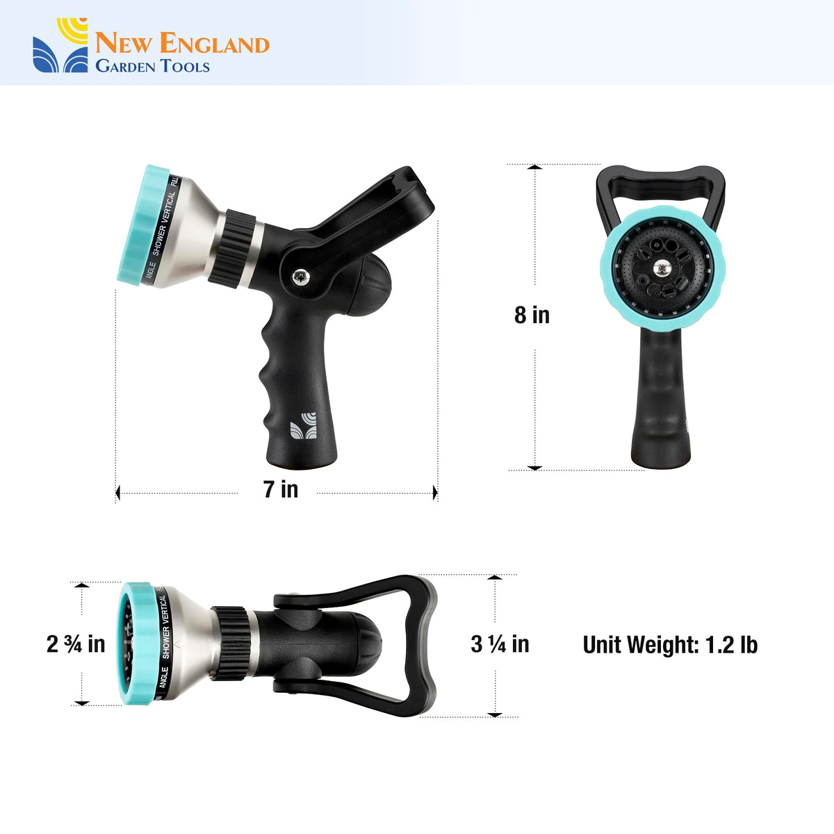 Heavy Duty Metal 10-Pattern Fireman’s Hose Nozzle 500003 with Lever Control and Comfort Grip, High Pressure Hose Sprayer, by New England Garden Tools for Watering Plants & Yards, Washing Pets & Cars