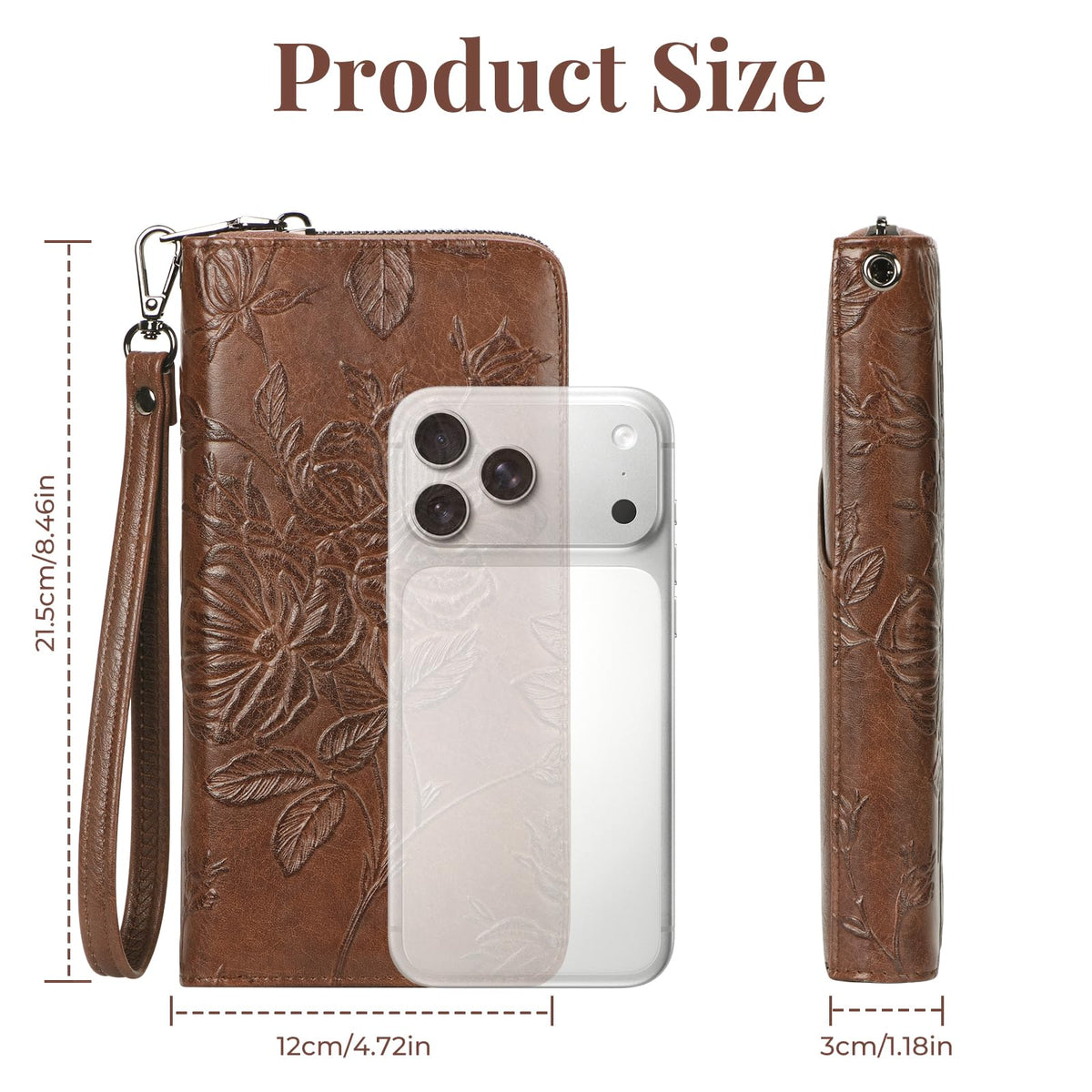 FORUWISH Wallet Women RFID Credit Card Holder Embossed Vegan Leather Large Capacity Brown Wristlet Wallets for Women