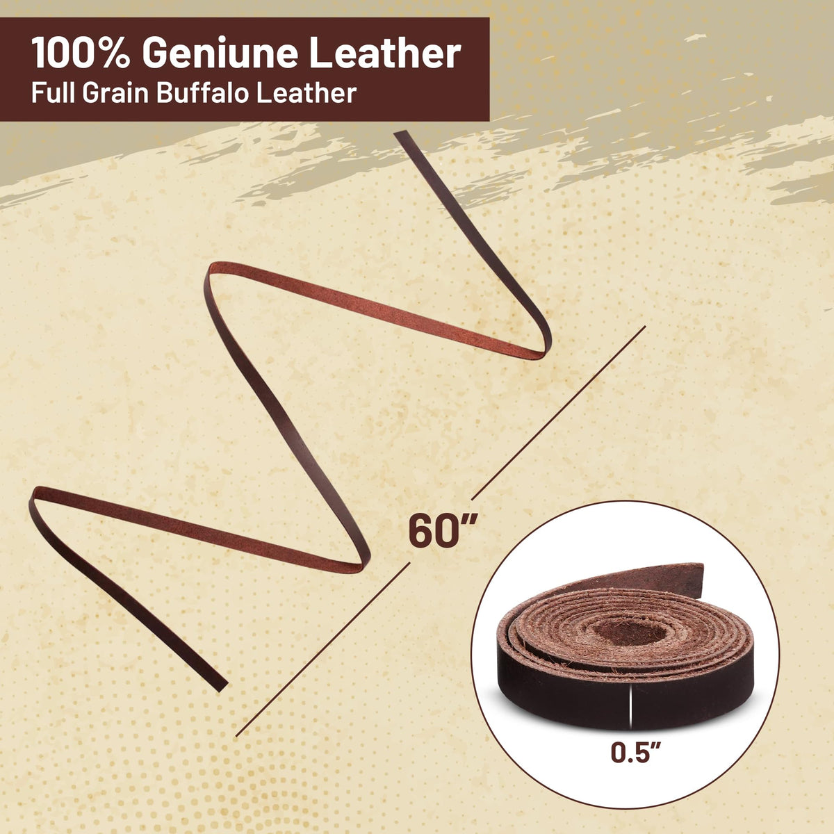Genuine Buffalo Leather Strap for Crafts - Handcrafted Durable Full Grain Leather Roll - Leathercraft Accessories for Bracelet Making, Belt Making Supplies, Keychains, Dog Collars, & More (1” x 60”)