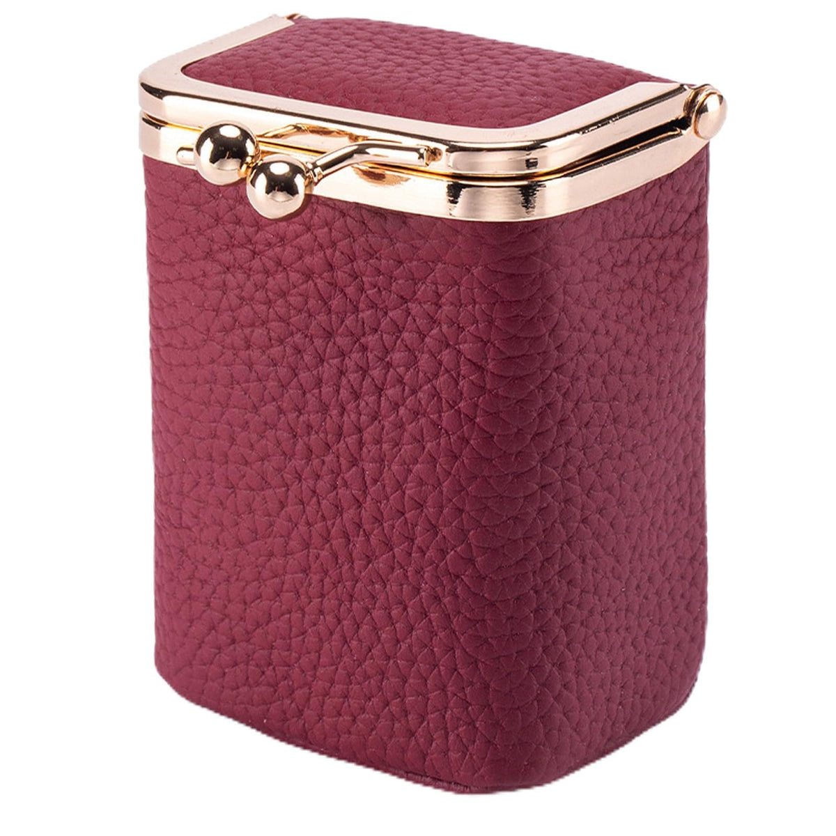 Axcvveiyi Genuine Leather Lipstick Case with Mirror, Travel Mini Durable Soft Cosmetic Bag for Women,Retro Kiss Lock Toiletry Bag Suitable Daily Touch-up (Wine Red)