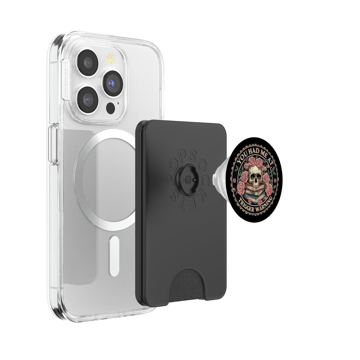 You Had Me at Trigger Warning Skeleton Book Reading Lover PopSockets PopWallet for MagSafe