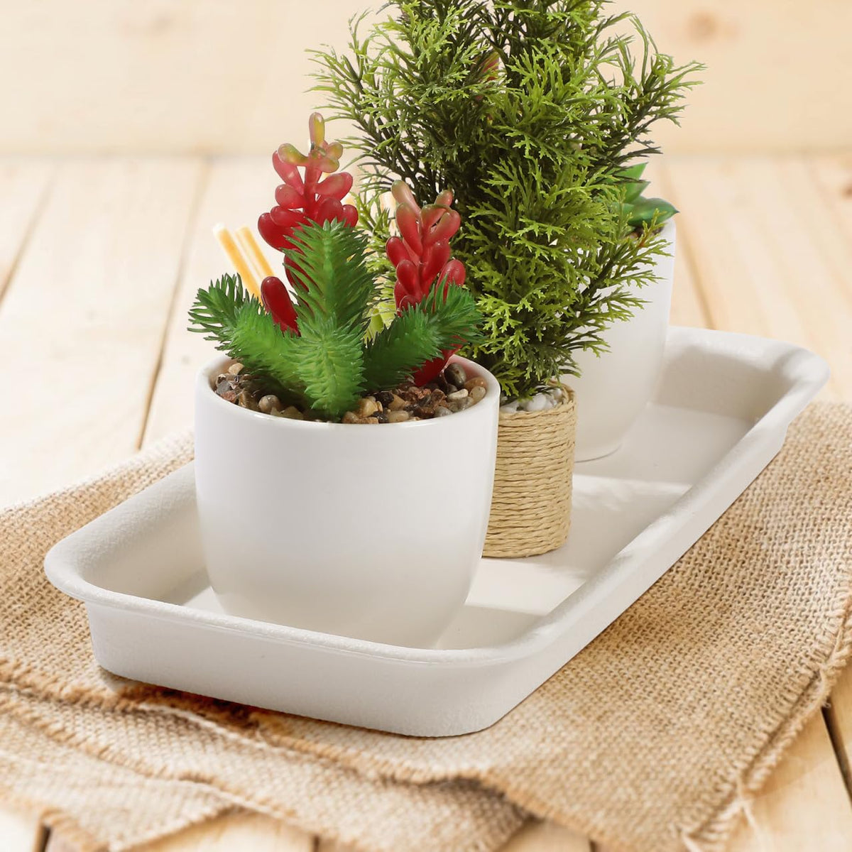Sewroro 5pcs Plastic Plant Saucers Tray, Rectangular Flower Pots Planter Tray for Windowsill, Water Saving and Breathable Design
