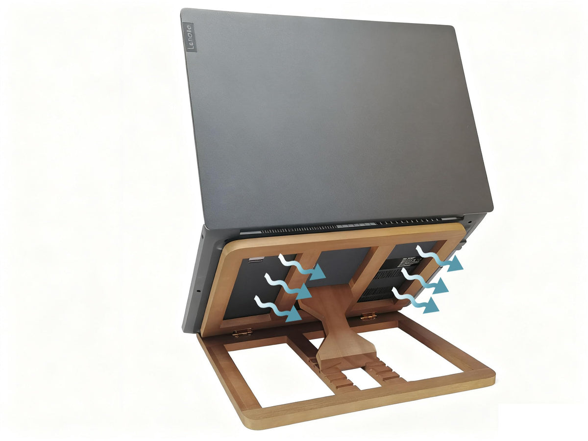 SummitRush Wooden Laptop Stand for Desk & Wood - Style Laptop Stand, Foldable and Adjustable Ergonomic Notebook, Book, Phone & Tablet Stand, 6 - Gear Angle Adjustment, Cooling for 10-15.6 Inch