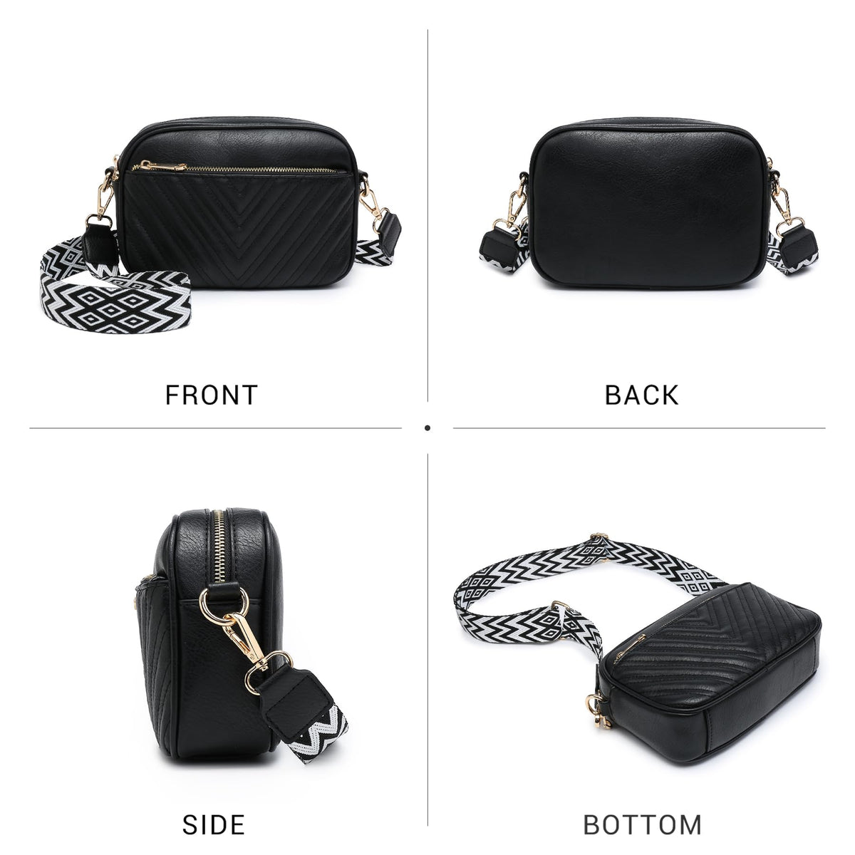 VONMAY Crossbody Purse for Women Quilted Crossbody Bags Vegan Leather Purses Small Shoulder Handbags with Wide Strap (Black)