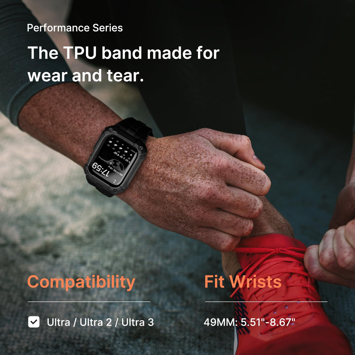 Fullmosa Compatible with Apple Watch Bands 49mm Ultra3/2/1, Rugged Apple Watch Strap Ultra with Military Grade Shockproof Bumper Case & Screen Protector for Men Women, Black
