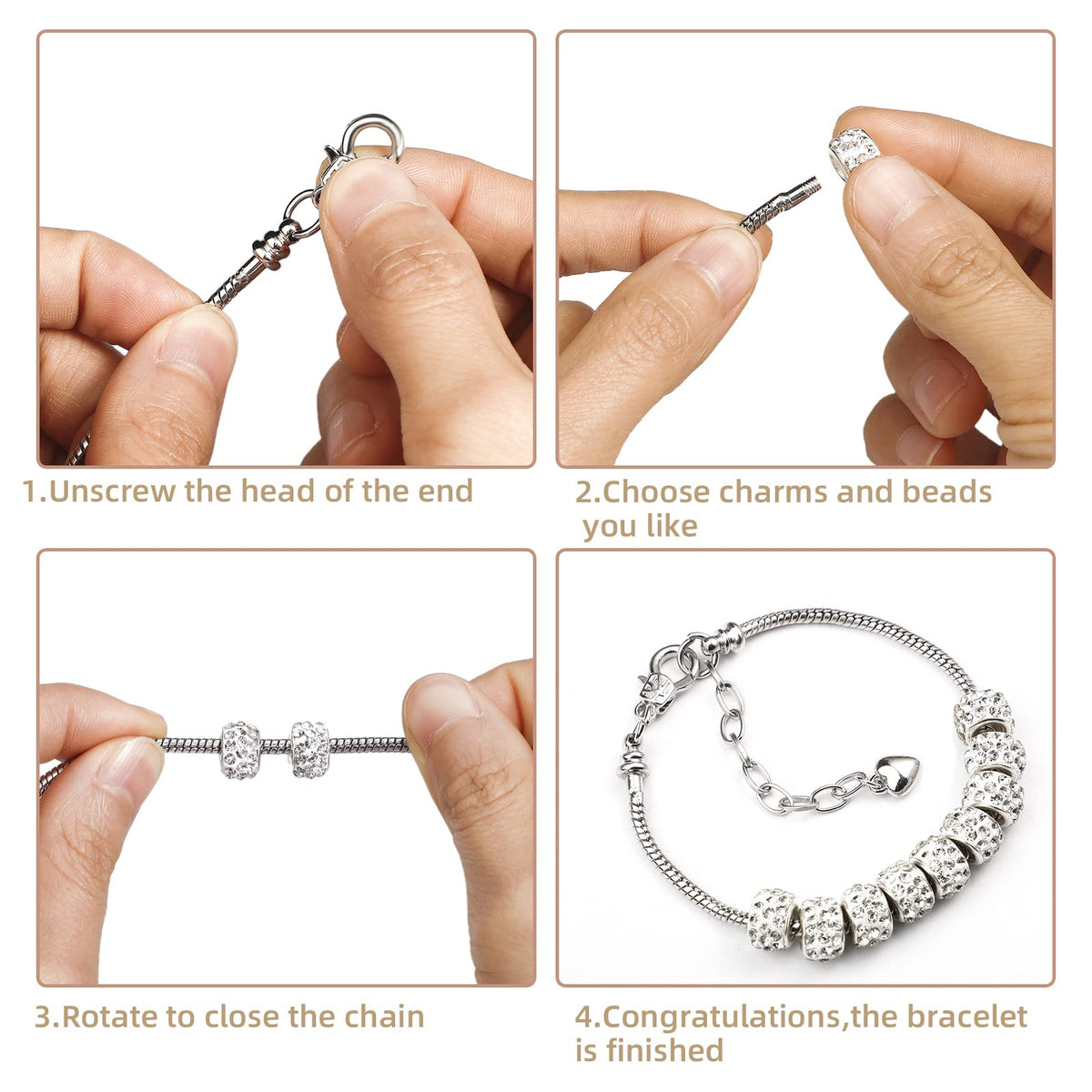 10PCS Snake Chain Charm Bracelet with Bracelet Helper Adjustable Snake Bracelet Chains with Lobster Clasp Extender Chain for Women DIY Jewelry Making Supplies
