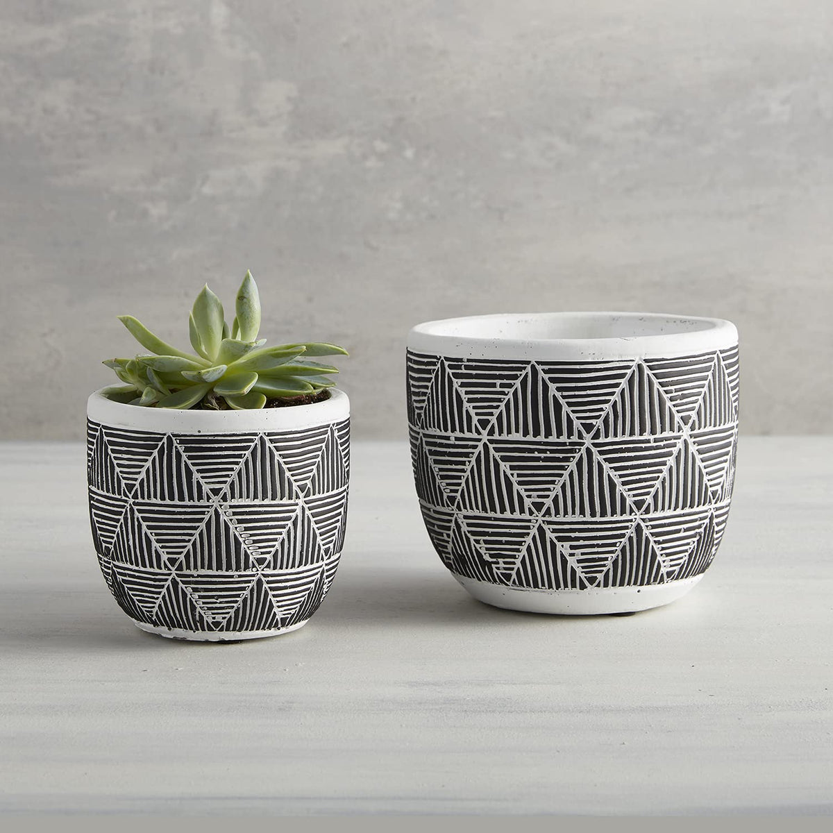 47th & Main Cement Planter Pot, 4.9" Tall, Black Geometry