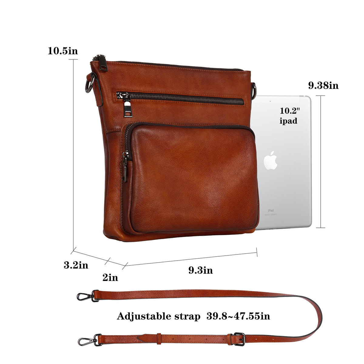 HESHE Genuine Leather Crossbody Purses for Women Soft Leather Purse Satchel Shoulder Bags with Multi Pockets (Brown)