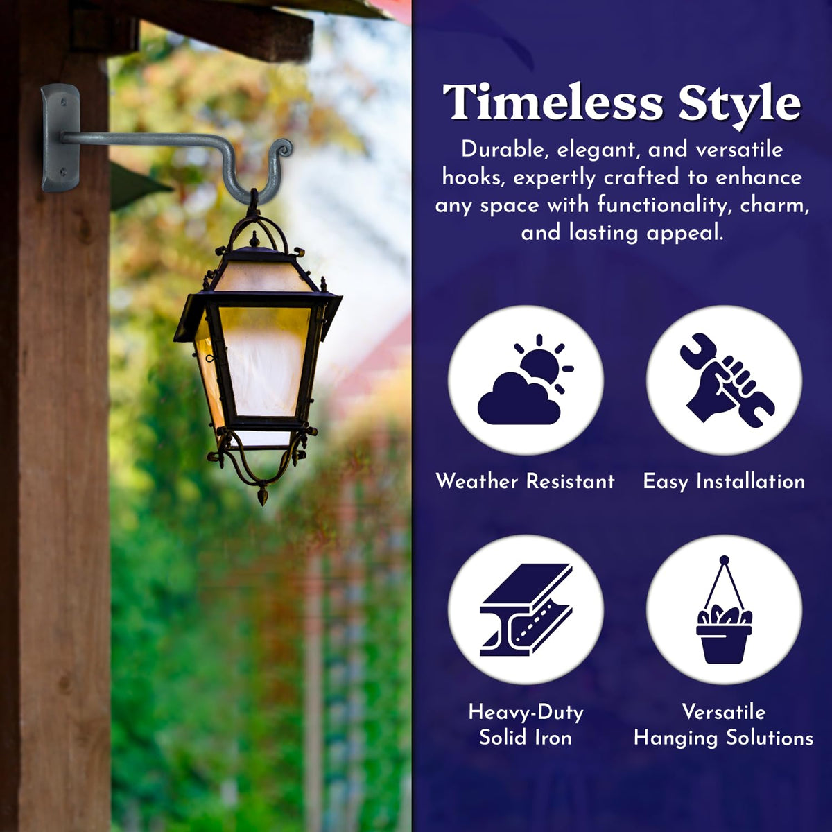 The Metal Magician 2Pc Plant Hangers Outdoor, Indoor, Wrought Iron Metal Hanger Indoor Hook, Heavy Duty Wall Bracket Hooks for Hanging Plants Baskets Lanterns Wind Chimes, Antique Nickel Extended U