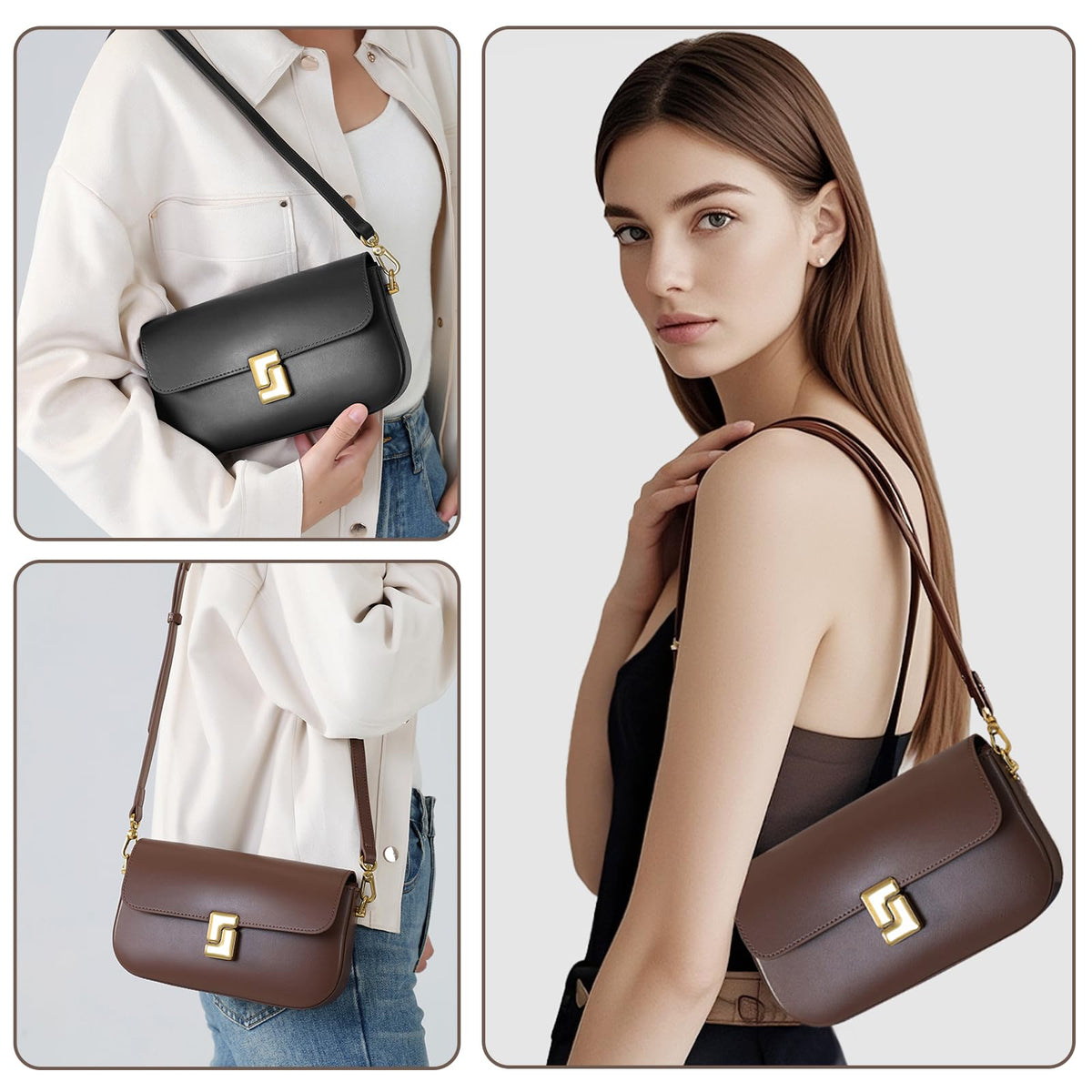 Solareer Women’s Small Crossbody Bag, Leather Sling Backpack with Removable Shoulder Strap & Top Handle (Coffee)