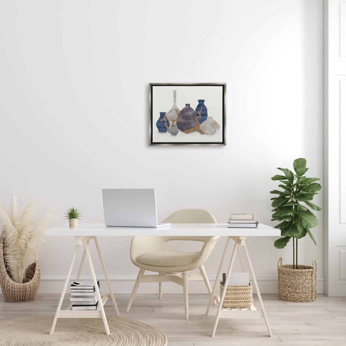 Stupell Industries Ornate Vase Still Life Leaning Driftwood Branches Floating Framed Wall Art, Design By Ziwei Li