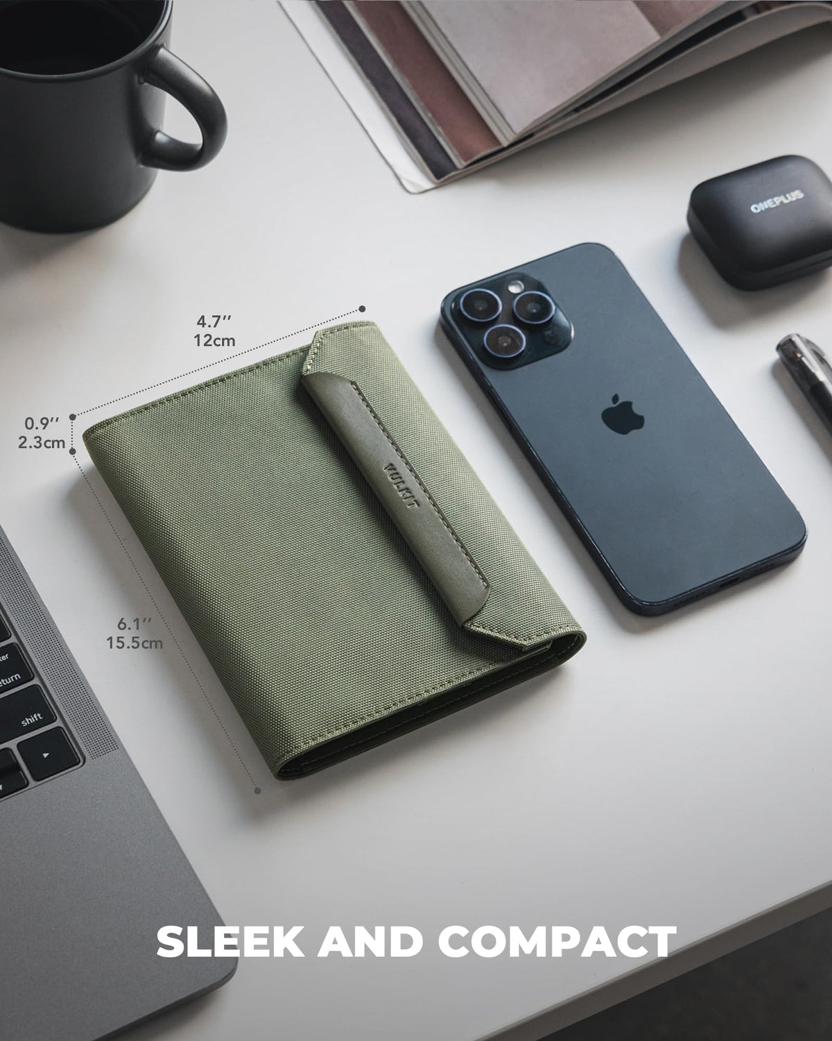 VULKIT Passport Wallet with Detachable AirTag Holder, Vegan Leather Passport Holder, RFID Blocking, Travel Essential, Magnetic Closure, Green