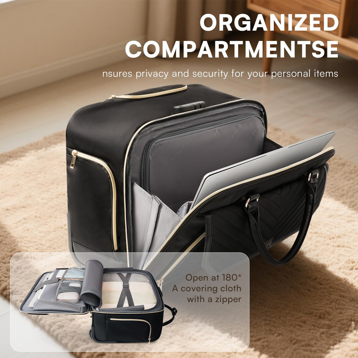 Arcoyard Rolling Laptop Bag Women, Rolling Briefcase for Women for Work, 17 Inch Computer Bag with Wheels, Fashion Flap Laptop Bag With Wheels for Work Business, TSA Friendly Design, Black