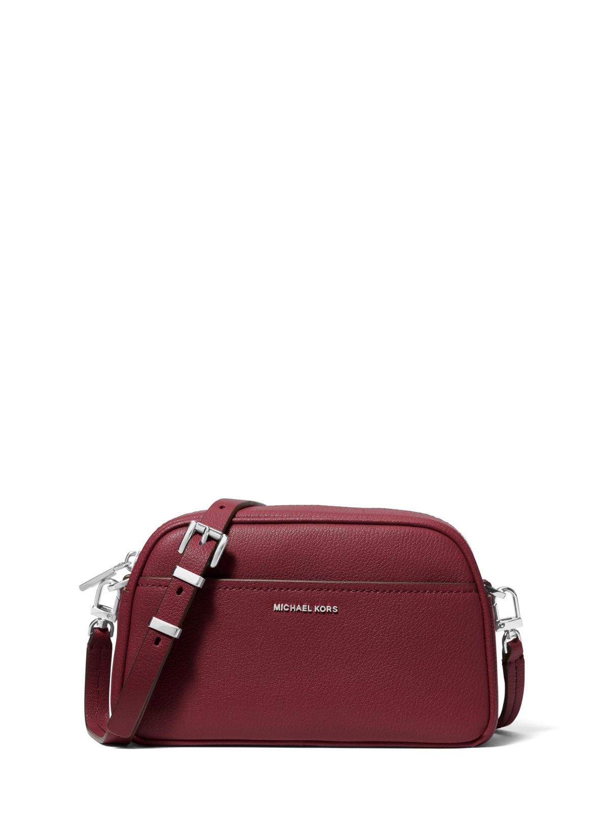 Michael Kors Jet Set Small Camera Crossbody Bag, Silver-Tone Hardware/Embossed Goat Leather/Oxblood