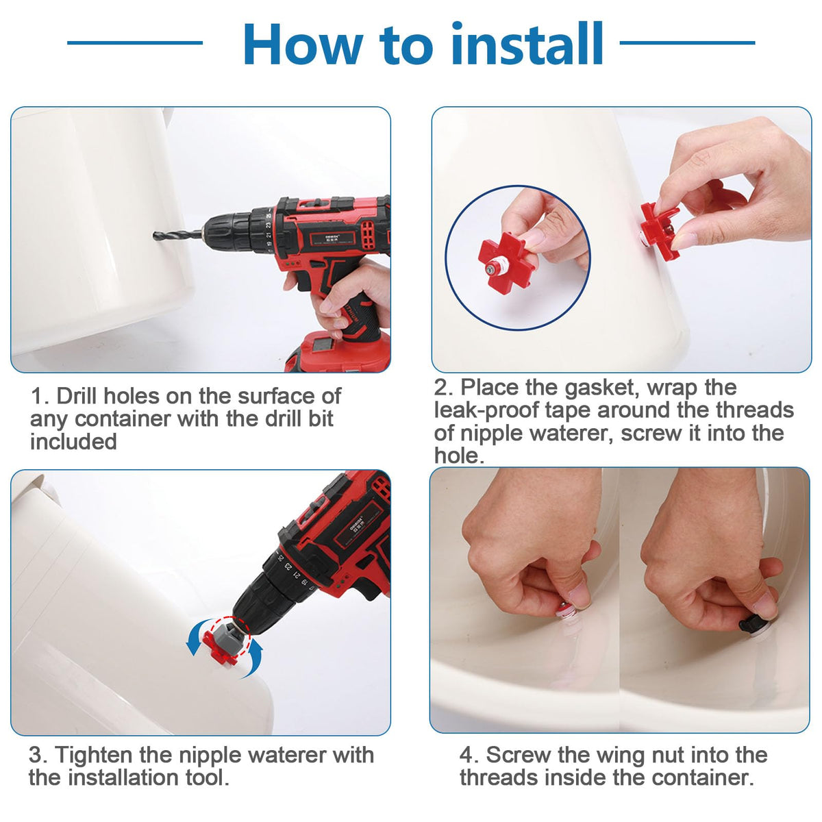 40 Pack Chicken Waterer Nipples - Easy Install Leakproof Poultry Watering System for Chicken Coop, Quail Duck Water Feeder Nipples with Drill Bits