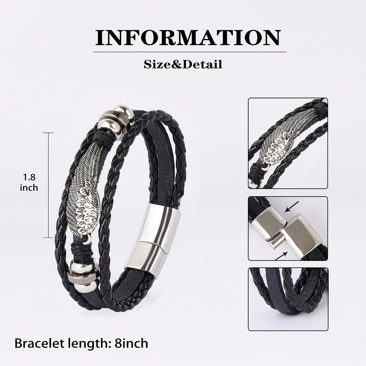 MILAKOO 5Pcs Punk Bracelets for Men Stainless Steel Clasp Woven Braided Leather Wristband Goth Style