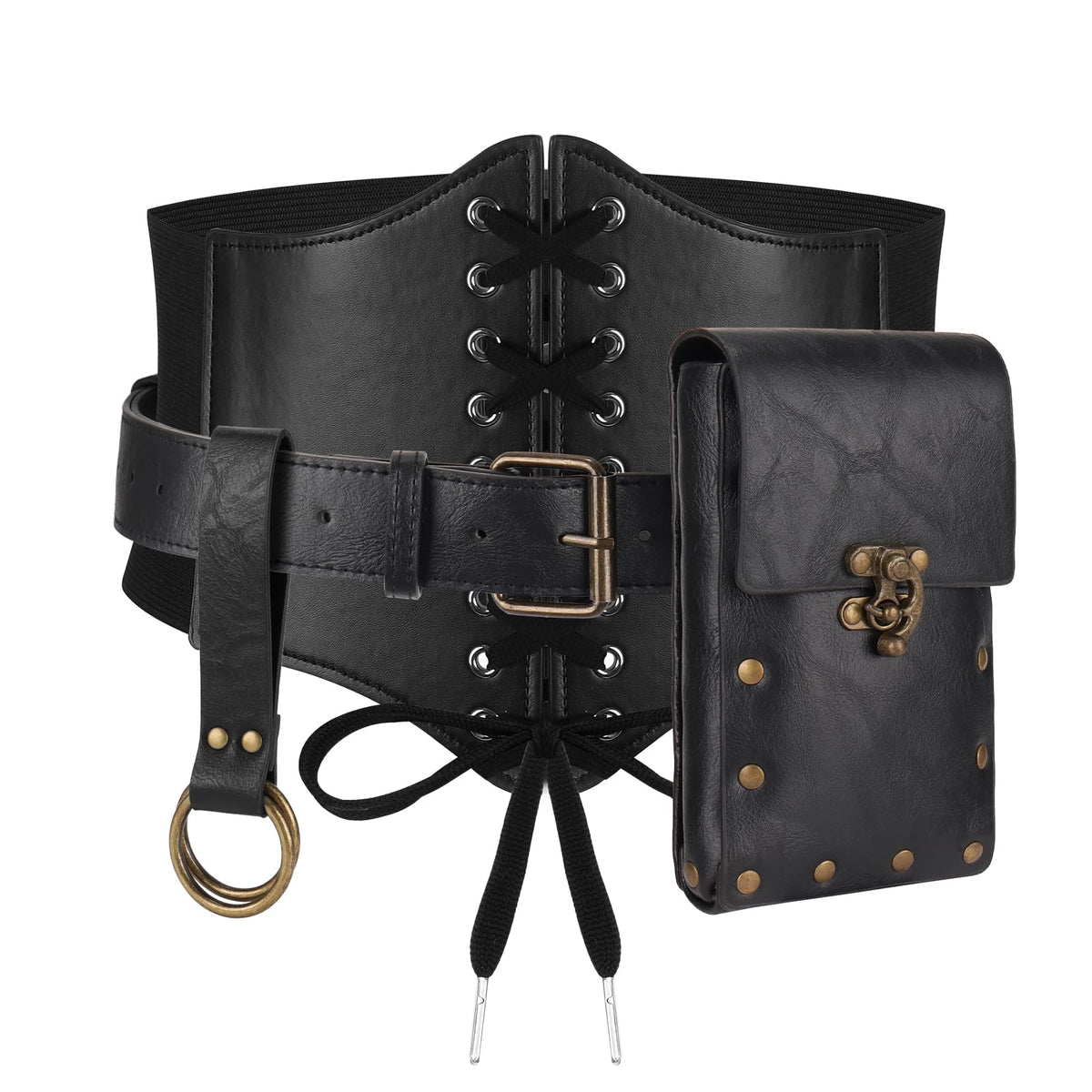 Magibag Women Renaissance Corset Belt Pouch Halloween Medieval Renaissance Costume Accessories (Black Skirt Hike Set, L/Waist 32"-43")