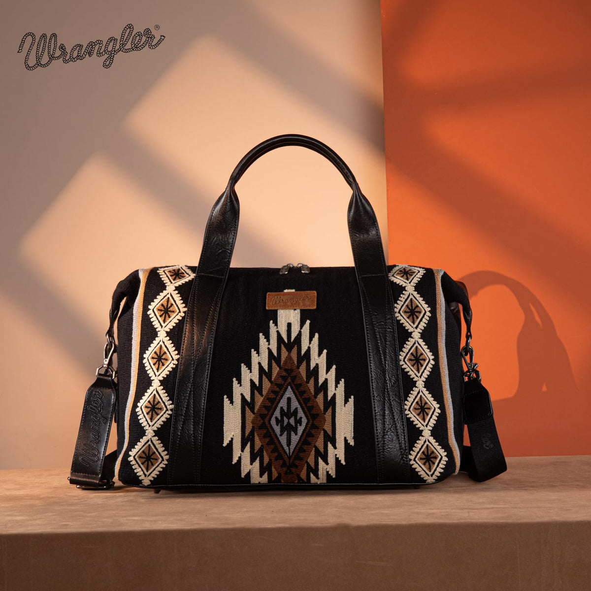 Wrangler Duffel Bag for Women Large Travel Weekender Bag Designer Tapestry Carry On Bags, Black