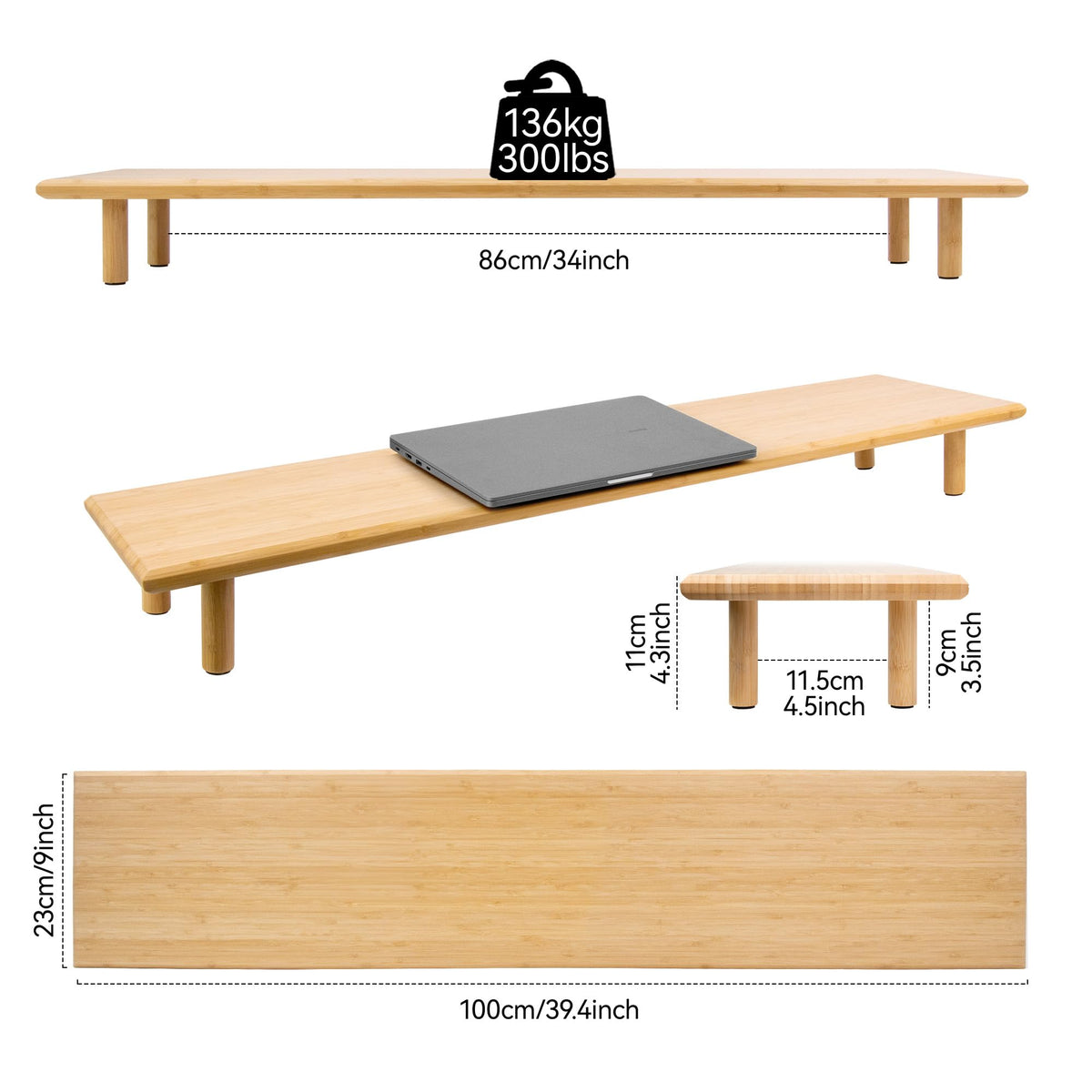 ROCDEER Bamboo Dual Monitor Stand Riser with Underneath Storage, Ergonomic Desk Shelf Supports PC Computer Monitor, Printer, TV for Home, Office, Natural