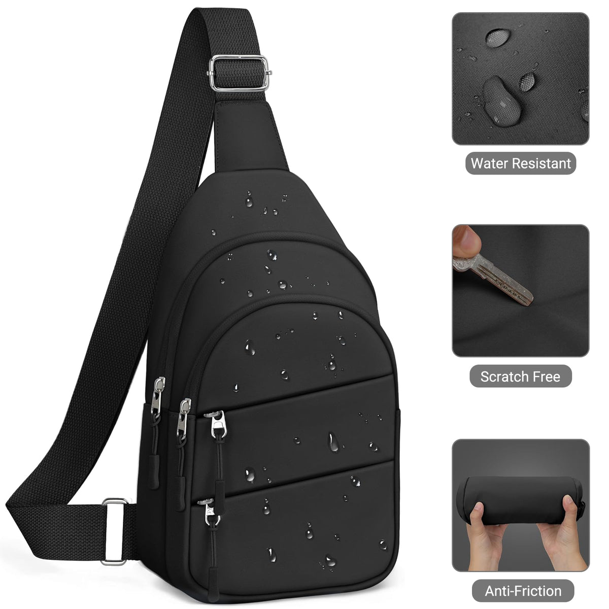 Tuwubi Crossbody Bags for Women, Sling Bag for Men, Small Hiking Backpack Anti Theft Lightweight for Outdoors Travel (M, Black)