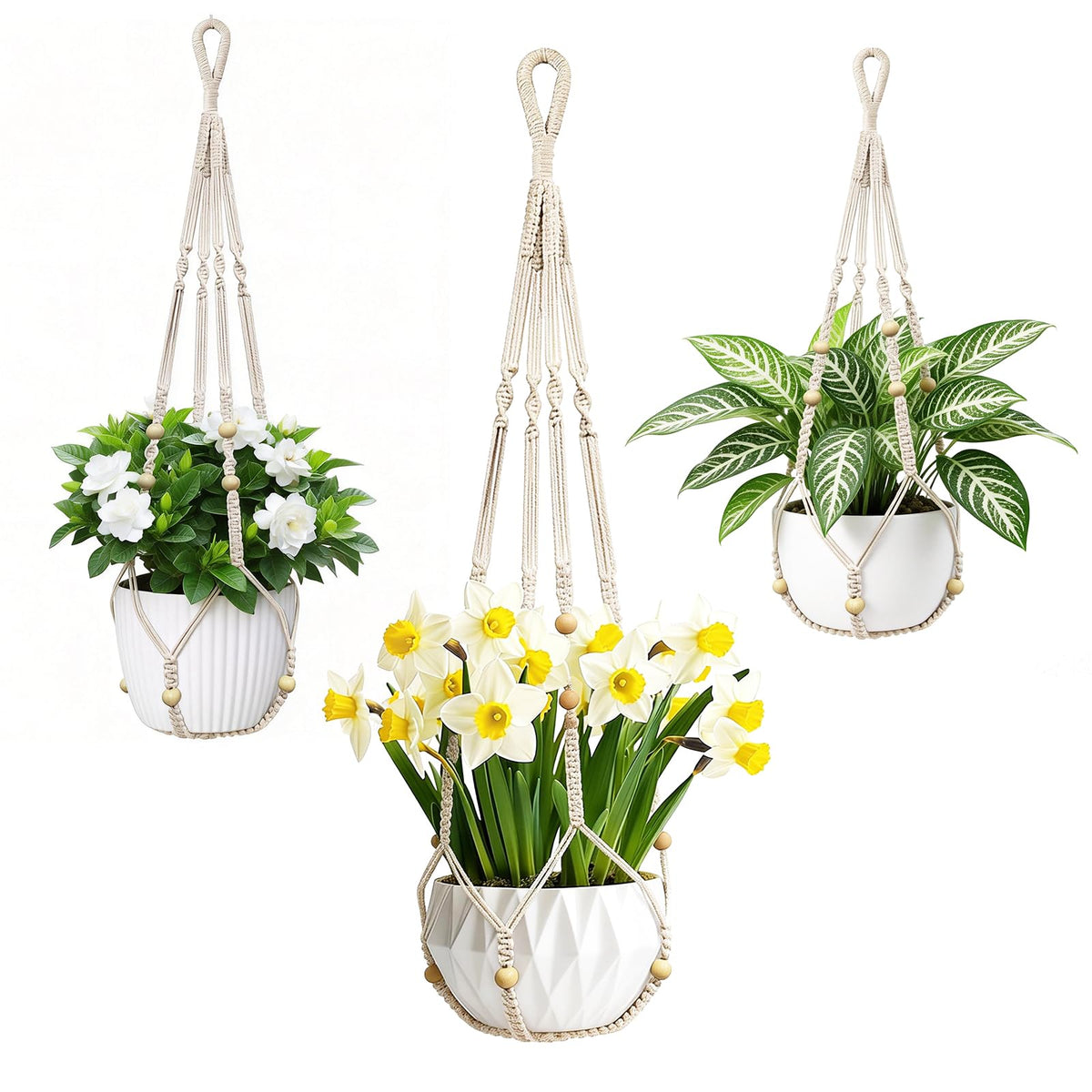 fxnx Bohemian-Style Macrame Plant Hanger Fits pots Sized from 4 to 15 inches in Diameter, Ideal for Hanging planters for Indoor Plants. Hanging Plant Holders is a Perfect Choice.(POTS NOT Included)