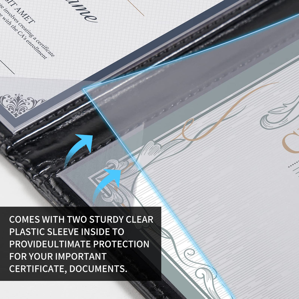 Diploma Cover 8.5 x 11 Certificate Holders for Letter-Sized Award Padded Menu Cover - Black Leather