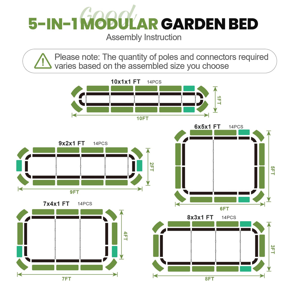 5-in-1 Adjustable Raised Garden Bed Kit | Galvanized Planter Boxes for Vegetables, Flowers | 12" Tall, Multiple Sizes (8x3x1ft, 9x2x1ft, 10x1x1ft, 6x5x1ft, 7x4x1ft) | Outdoor Metal Raised Bed, Grey