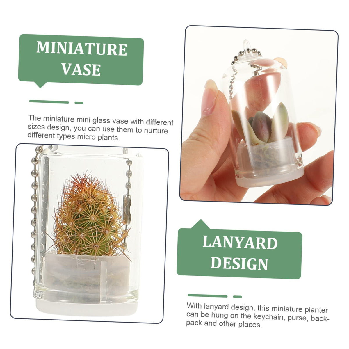 Garneck Cute Mini Glass Terrarium Jar Keychain Mini Plant Holder for Air Plant Decorative Vase for Backpacks