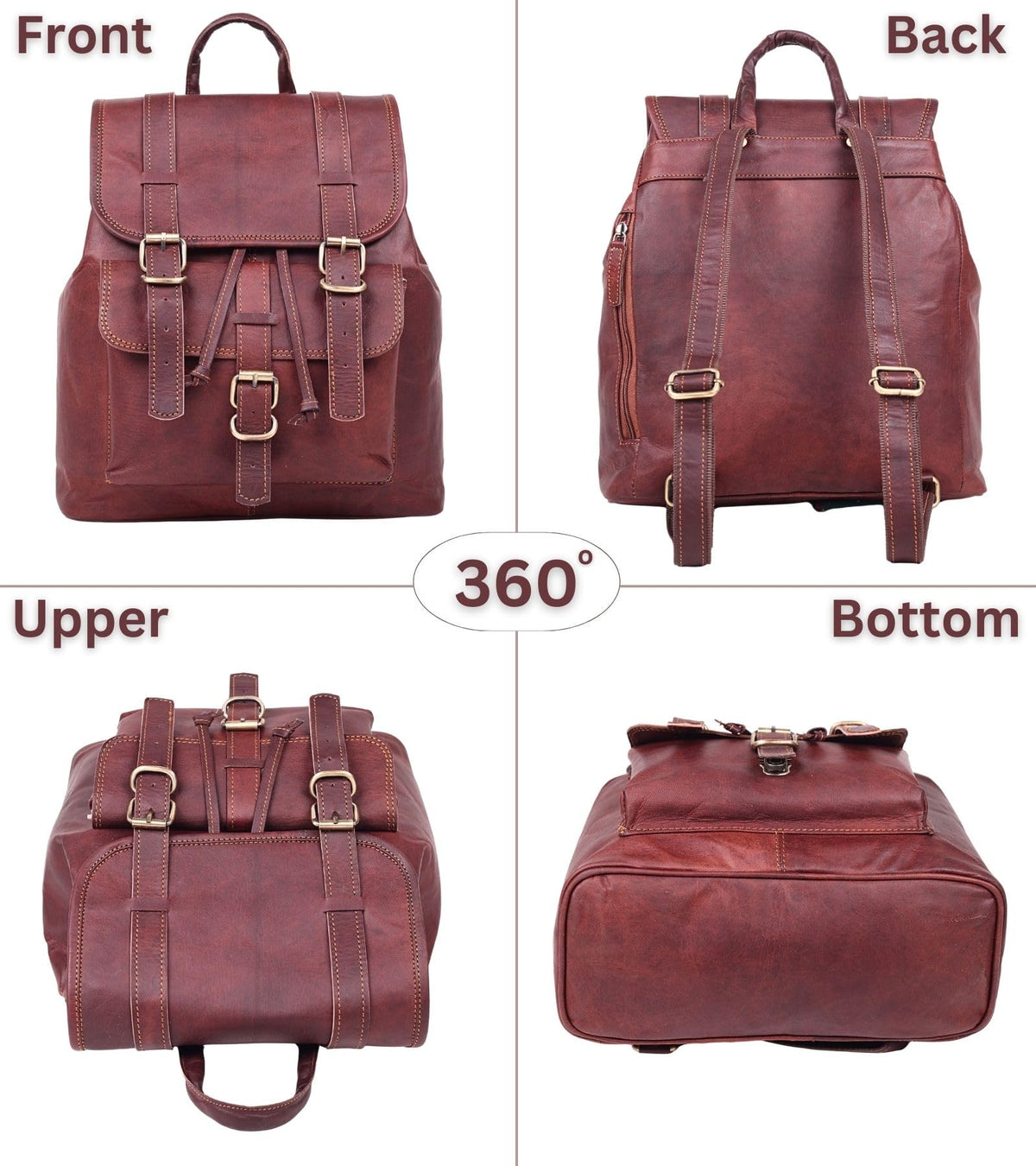 Lakshigo Womens Leather Backpack Purse – 14" Brown Vintage Genuine Leather Drawstring Rucksack Ladies Leather Bookbag for Work, Travel & Everyday Use (Brown)