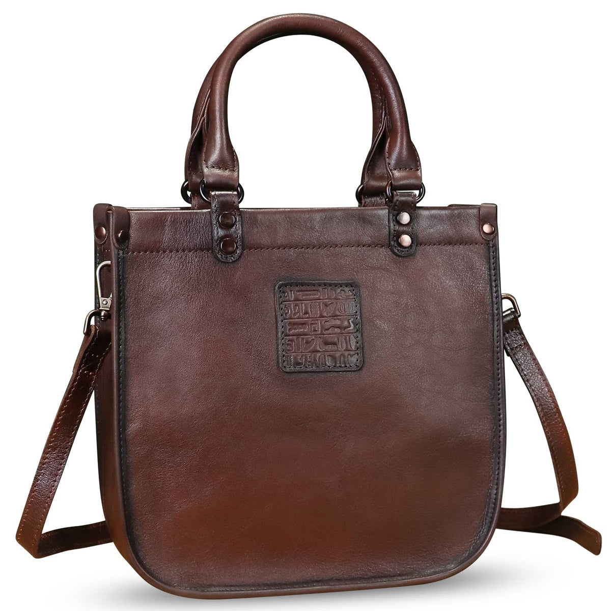 Genuine Leather Top Handle Handbag Purse for Women Vintage Over the Shoulder Bag Handmade Crossbody Satchel (Coffee) Medium