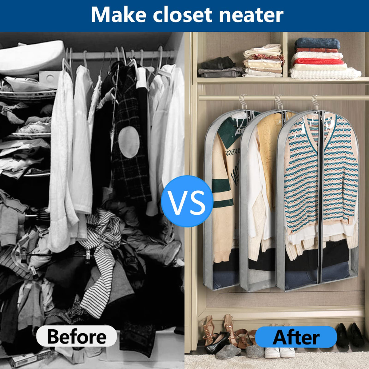 Belinlen 5 Pack 40" Garment Bags for Hanging Clothes Storage, Clear Suit Garment Bags with 4" Gussets for Closet Storage Travel, Plastic Protector for Coat, Jacket, Sweater, Shirts