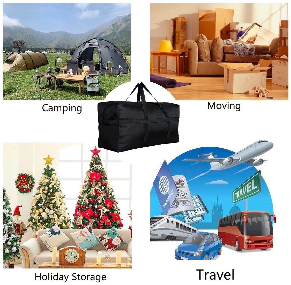 DoYiKe Extra Large Storage Duffle Bag with Zippers and Handles, Black Big Foldable Duffle Bag for Travel-130L