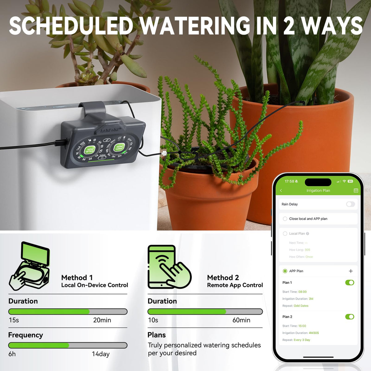 RAINPOINT Smart Drip Irrigation System for Houseplants,WiFi/App Control and Local Control, Dual Powered,Tap Free, Solar auto Watering for Indoor Balcony Grow Tent Water 10-15 Plants