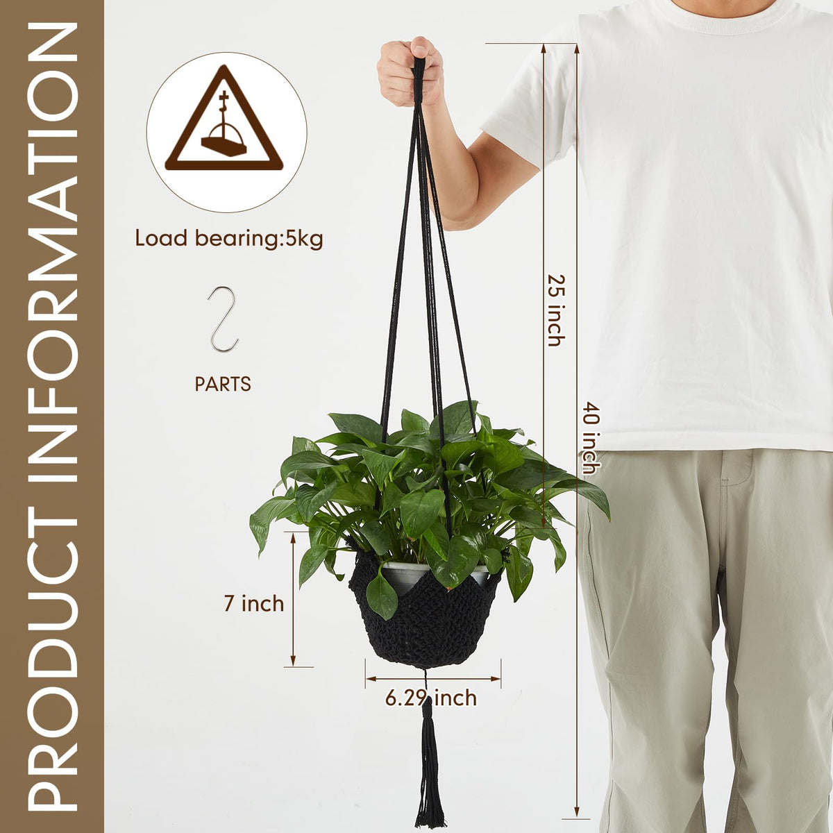 Shappy 3 Pack Boho Macrame Plant Hanger, Large Hanging Planter Plant Holder Pot Hanger Hanging Basket Wall Planters, Plants Lover Gift for Indoor Garden (Classic,Black)