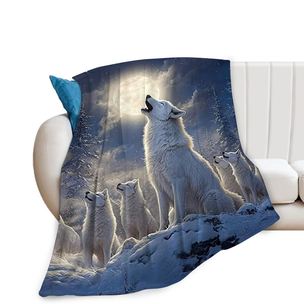 Wolf Blanket Wolves Moon Snowy Throw Blanket Soft Warm Cozy Fuzzy Plush Gifts for Girls Women Lightweight Fleece Flannel Stuff Decor Gift for Kids Adults 50"X40"