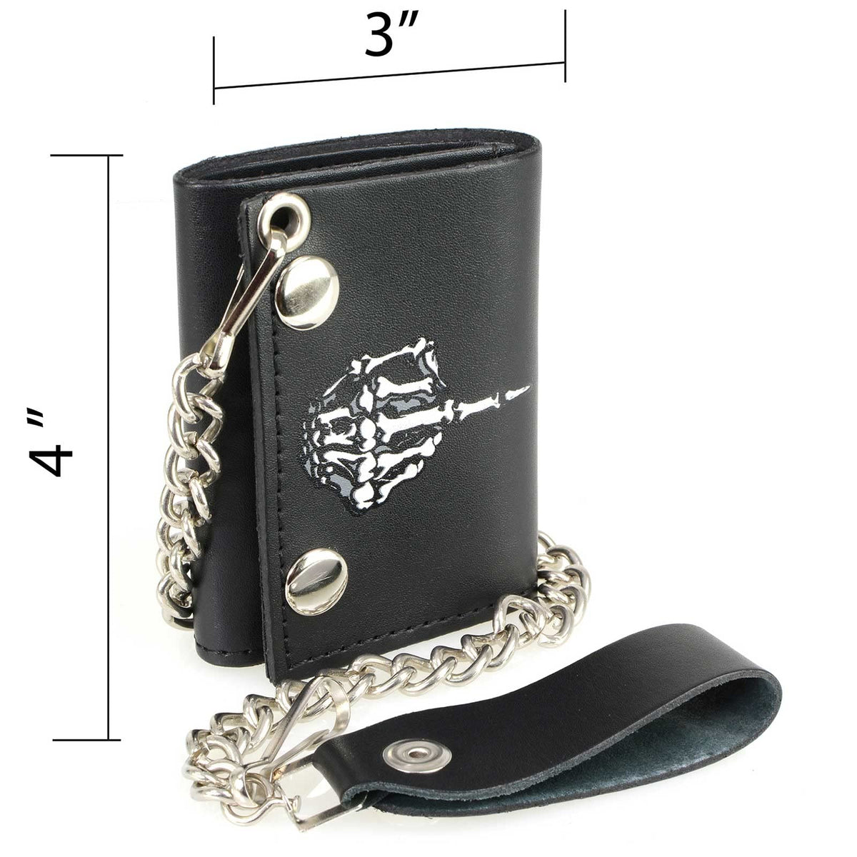 Milwaukee Leather Men's Genuine Leather Tri-Fold Biker Wallet w/Anti-Theft Stainless Steel Chain - 4 Inch