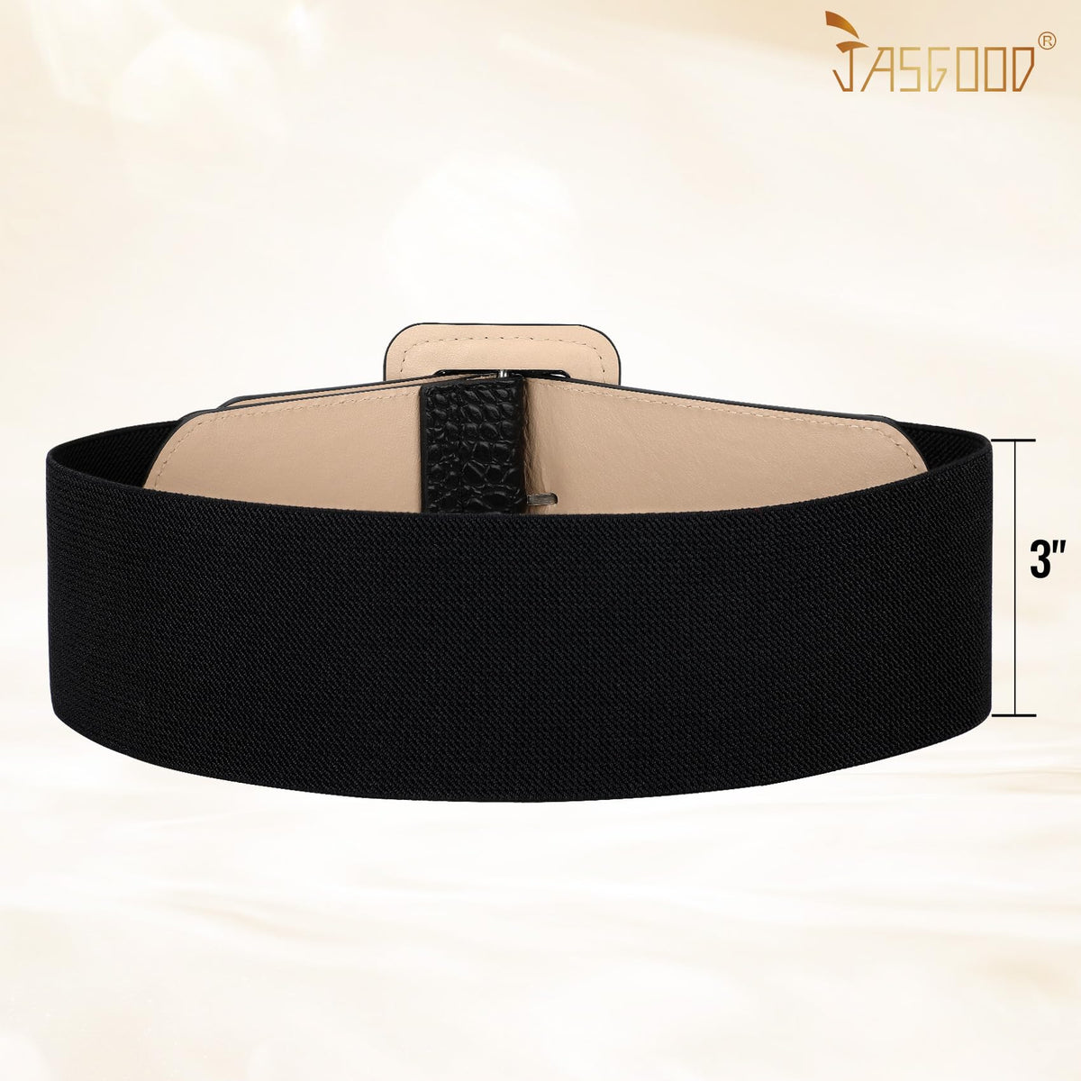 JASGOOD Women Wide Stretchy Belt Vintage Elastic Waist Belt for Dresses Fashion Ladies Waist Patent Leather Belt with Square Buckle