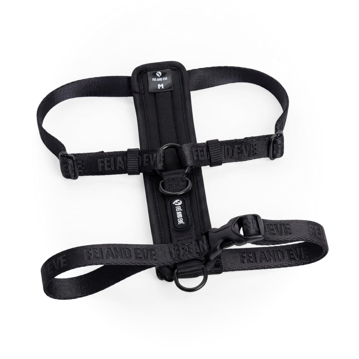 Fei & Eve Moxie H-Shape Dog Harness | Ultra-Lightweight | 3-Leash System for No-Pull Control | Easy On-Off | Adjustable 210D Breathable Nylon | Soft Padded Lining, Black, XS