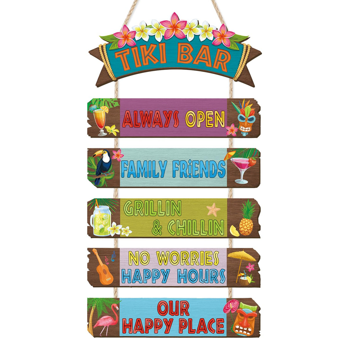 HOURIA Funny Tiki Bar Welcome Hanging Wood Sign,Tropical Hawaiian Luau Party Decorations(11.4"X21"),Funny Summer Tiki Bar Decor, Carnival Aloha Decoration for Outside Patio Backyard Beach
