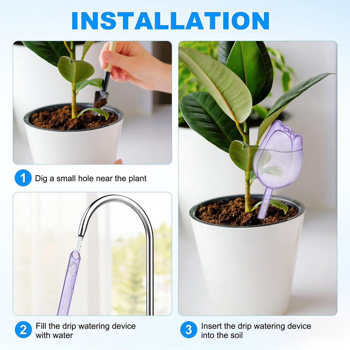 M METERXITY 4-Pack Plant Watering Globes, 9.4 Inch Plastic Self Watering Planter Insert for Indoor/Outdoor Plants, Self Water Devices [Purple]
