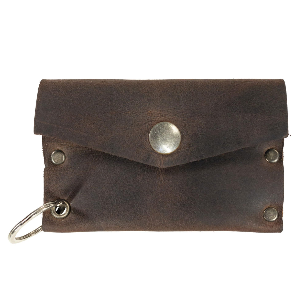 Hide & Drink, Leather Riveted Envelope Keychain, Holds Up to 4 Cards/Card Organizer/Holder/Case/Rustic/Cash/Accessories, Handmade - Bourbon Brown