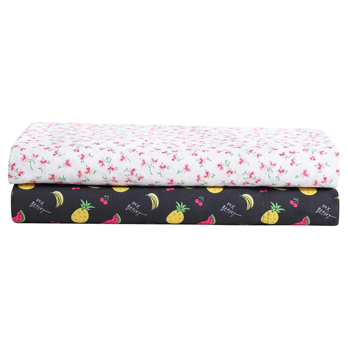 Betsey Johnson - Queen Size Sheet Set, Ultra-Soft Bedding with Smooth & Breathable Feel, Deep Pockets, Bed Sheets with Matching Fitted Sheet & Pillowcases (Fruits Toss Pink)