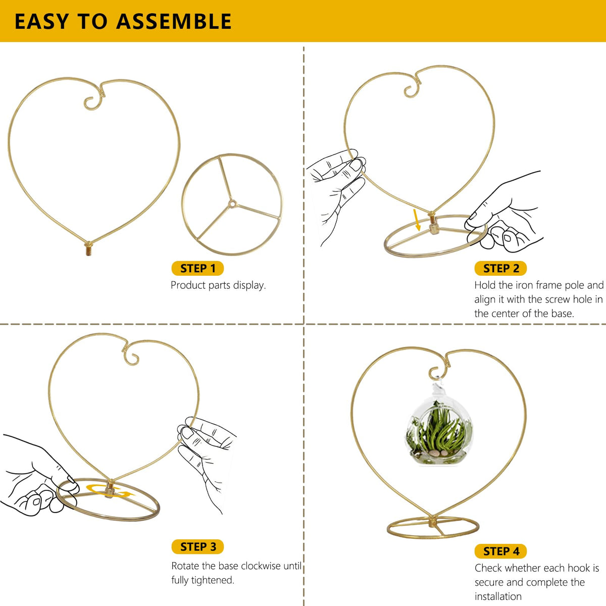 YY YEARCHY Ornament Display Stand for Hanging Glass Globe Ball, Air Plant Flower Holder (Gold, 9" x 8.8")