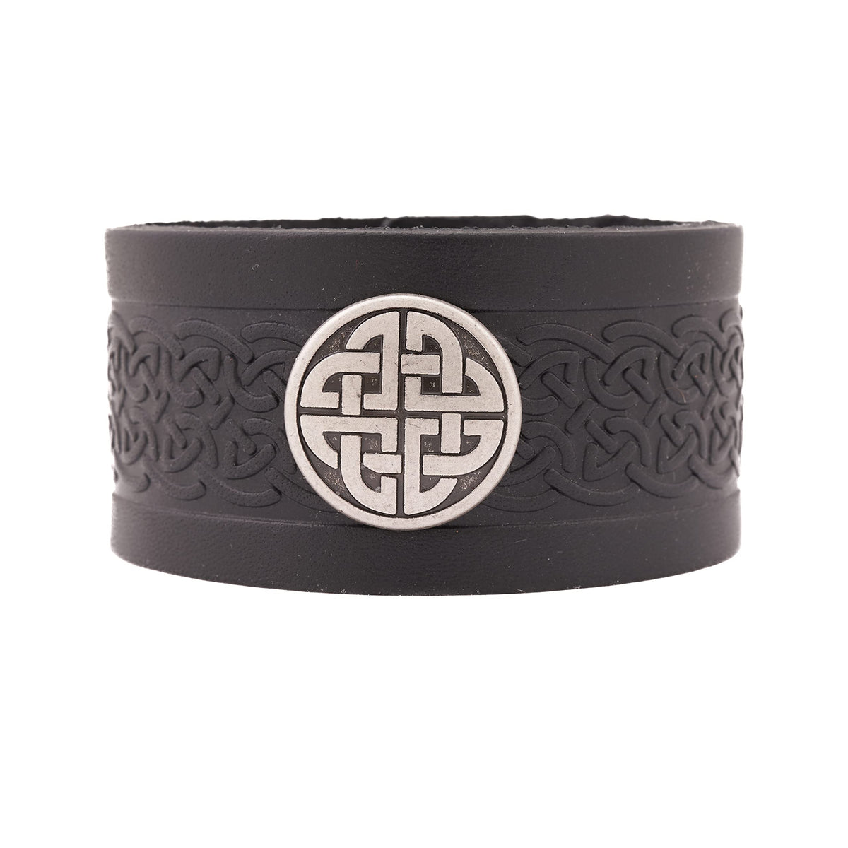 Biddy Murphy Genuine Leather Cuff Wrist Bracelet, Embossed Traditional Irish Celtic Jewelry, Soft Vegetable-Tanned Hide, Handmade, Imported, Black