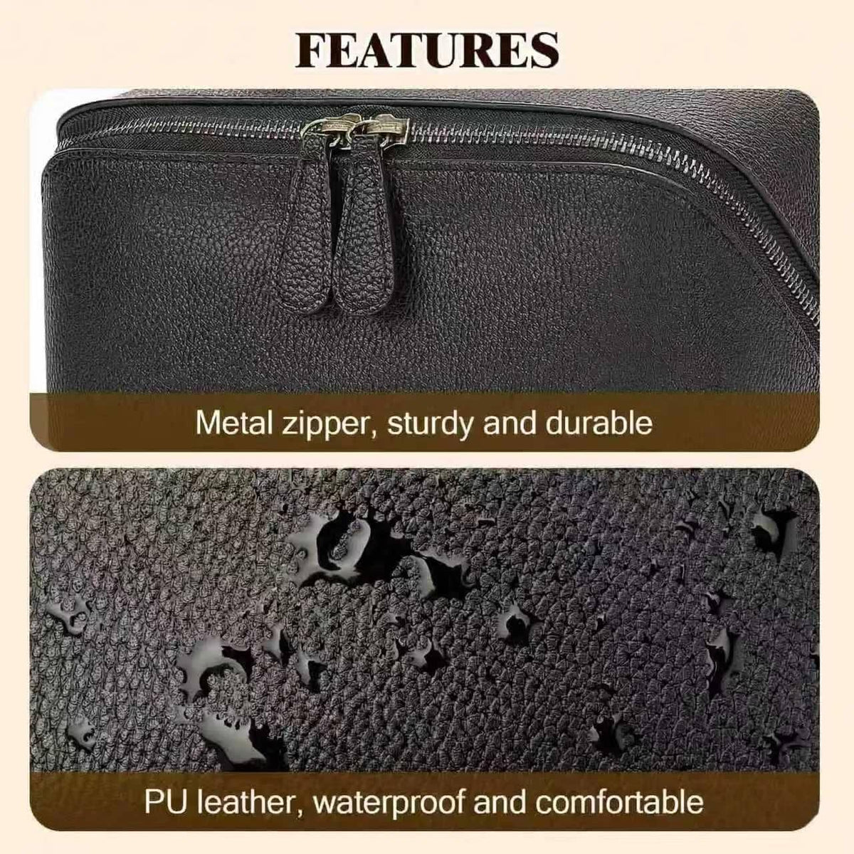 Divvia Travel Makeup Bag Organizer Cosmetic Bag Make up Bags for Women with Handle - Waterproof Vegan Leather Toiletry Bags Travel Essentials Pouch with Compartments (black, Medium)