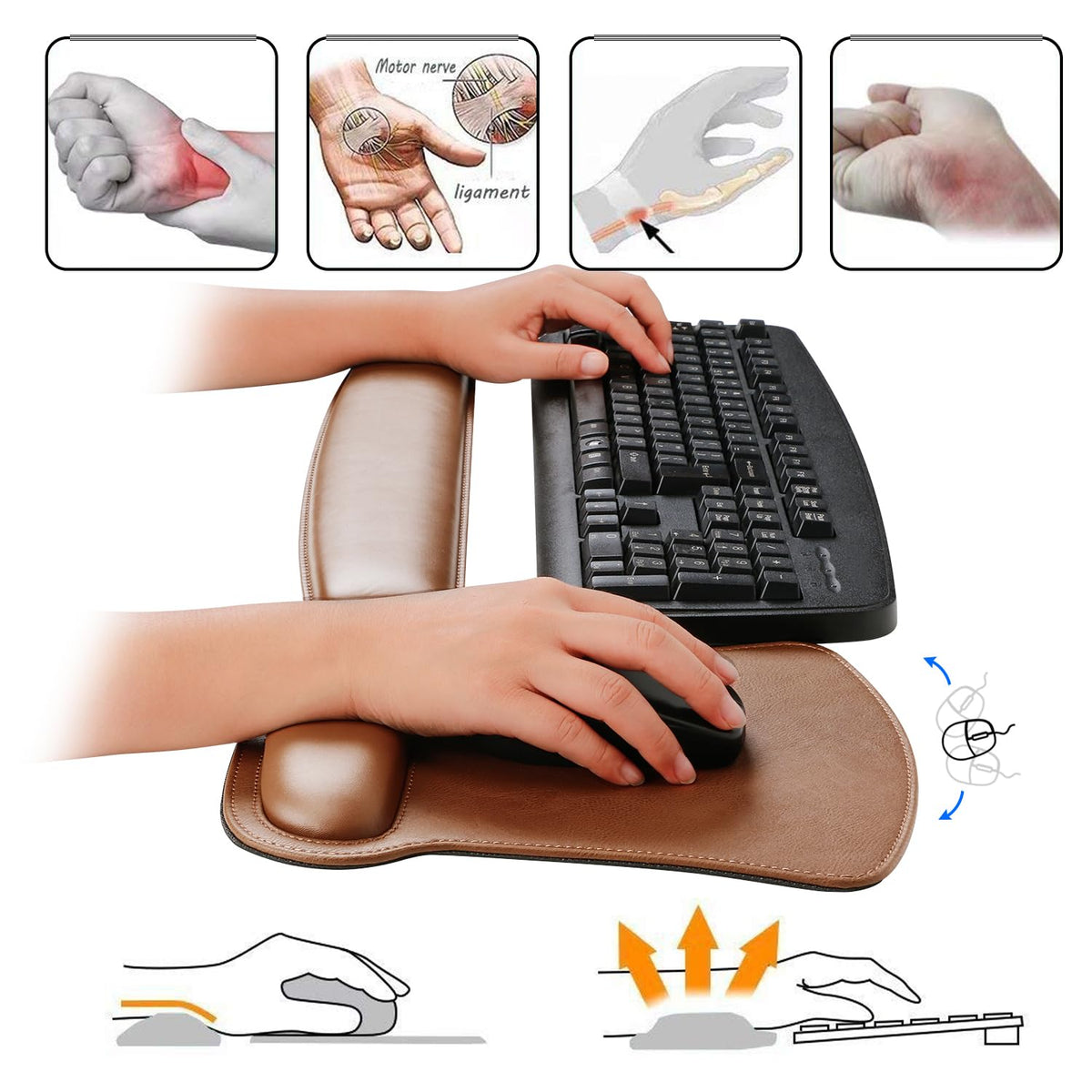 RICHEN Keyboard Wrist Rest Pad and Mouse Wrist Rest Support Mouse Pad Set,Sturdy & Comfortable & Lightweight for Easy Typing & Pain Relief-Ergonomic Support (Brown)