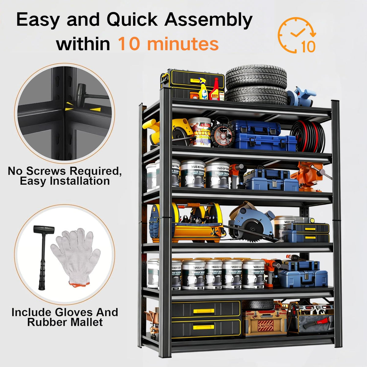 82''H Garage Shelving,3960LBS Heavy Duty Garage Shelving,40"W Industrial Shelving,Adjustable Storage Shelf Unit with Double Layer Posts for Garage,Basement,Warehouse,Commercial,Black 6 Tier