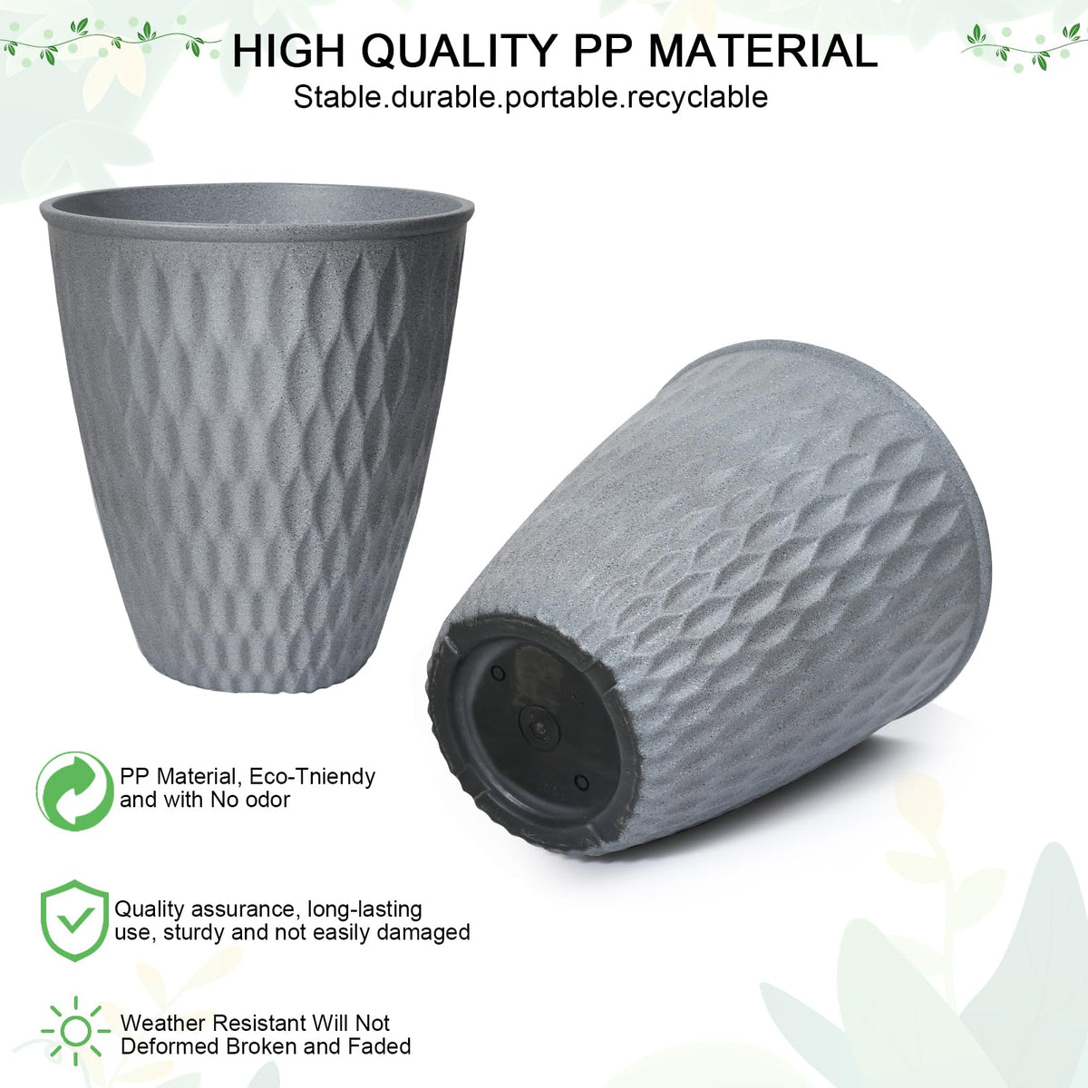 WEICHENGXING 13 Inch Large Plant Pot, 2Pack Big Planter, Matte Grey Durable Lightweight Flower Pot Garden Containers for Indoor and Outdoor Plants, Porch, Patio, Backyard, Room & Office Décor