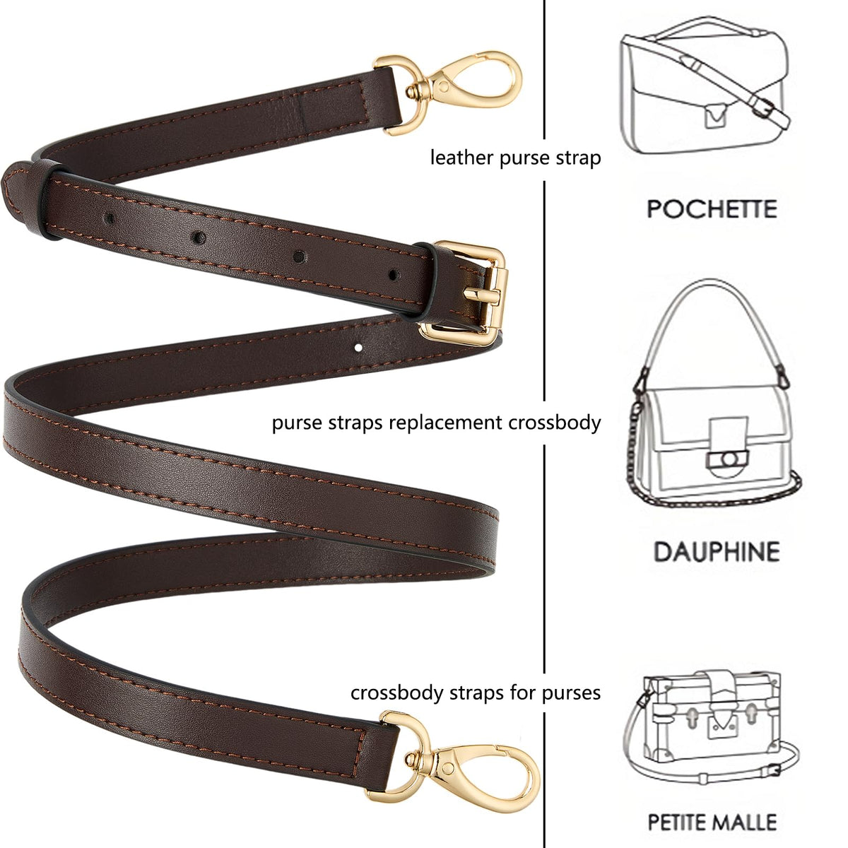 BAIXUEJI Leather Purse Strap Replacement Crossbody Handbag Long Adjustable