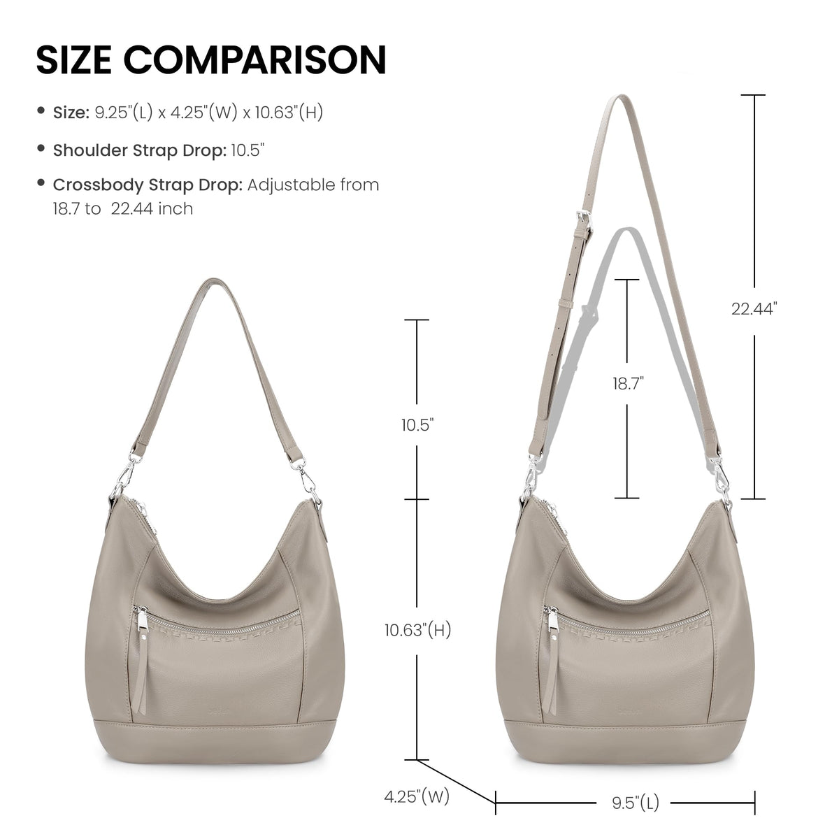befen Soft Shoulder Purses for Women Genuine Leather, Medium Crossbody Hobo Purses for Women, Ladies 100 Percent Real Leather Purse, Lightweight Shoulder Handbags Beige Grey